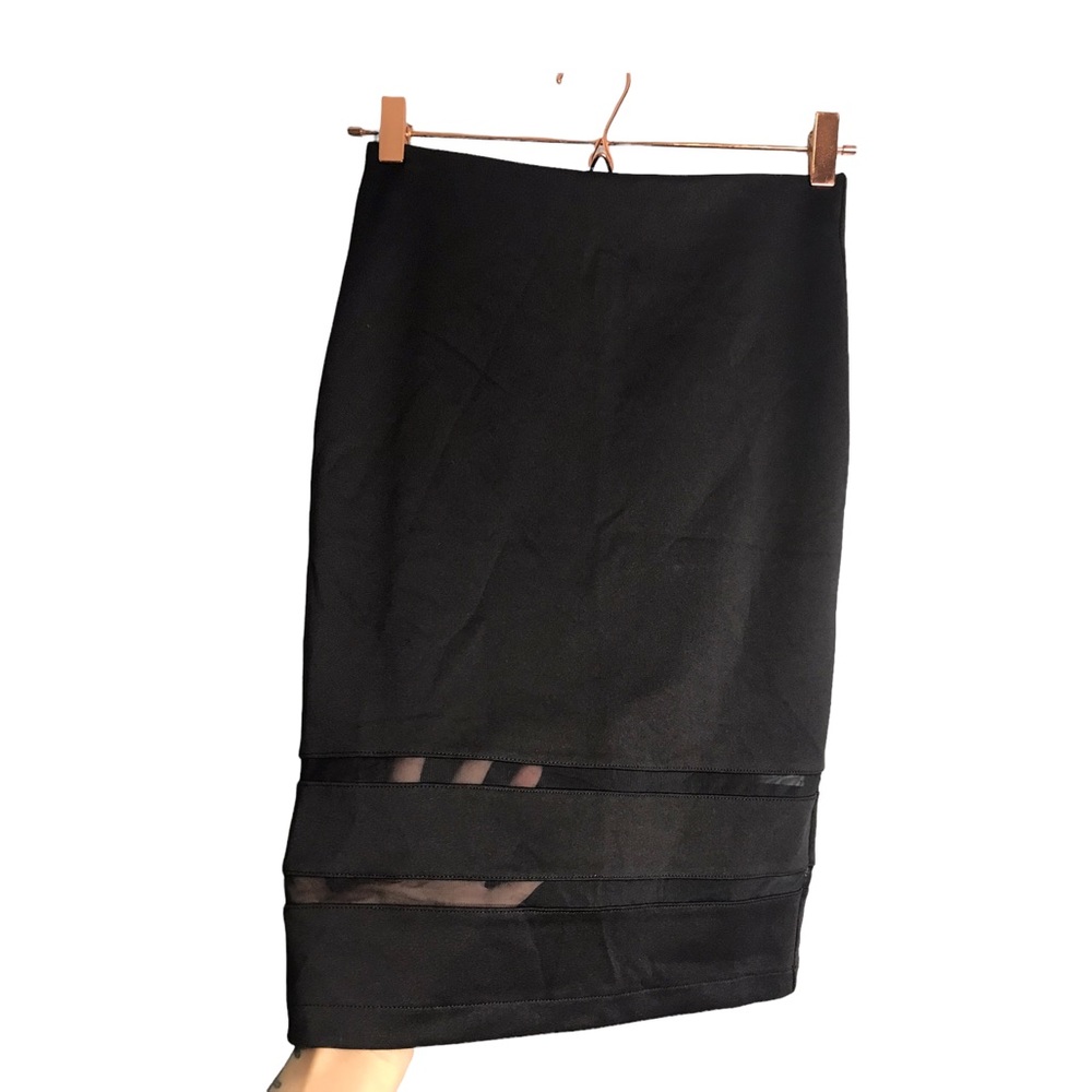 Forever 21 | Mesh Panel Detail Black Mid Length Skirt